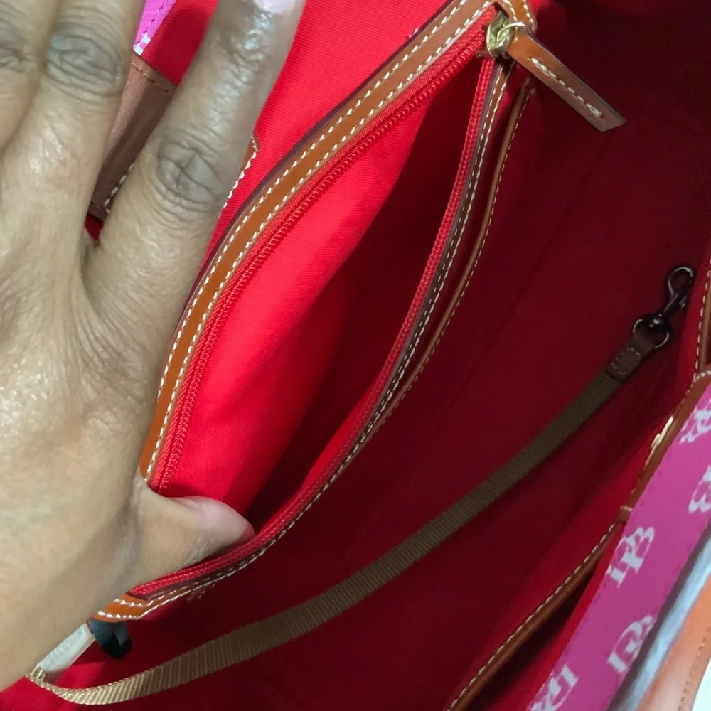 Dooney & Bourke Pink Logo Satchel with Brown Handles